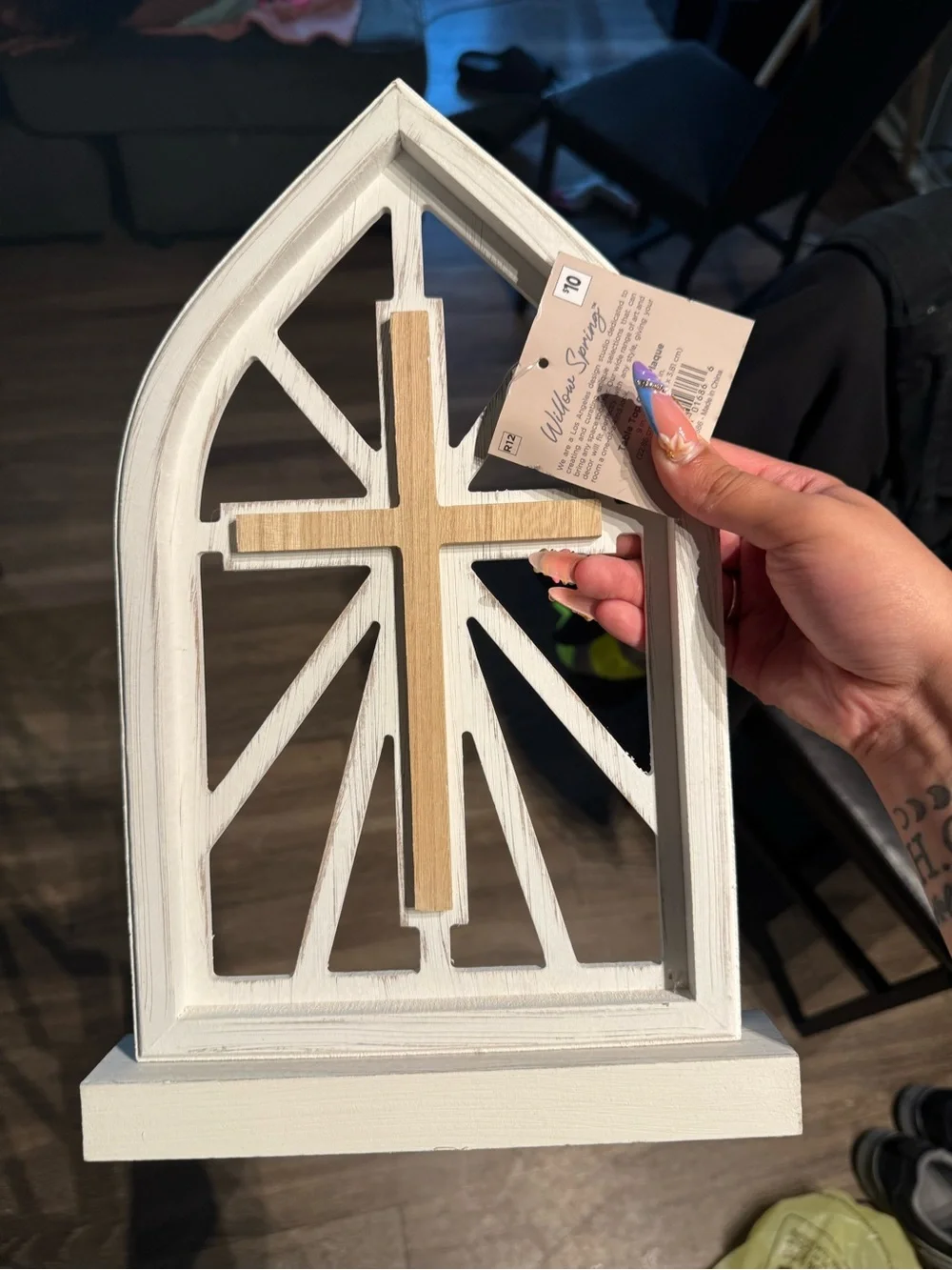White Wooden Cross Window Accent - Home Accents
